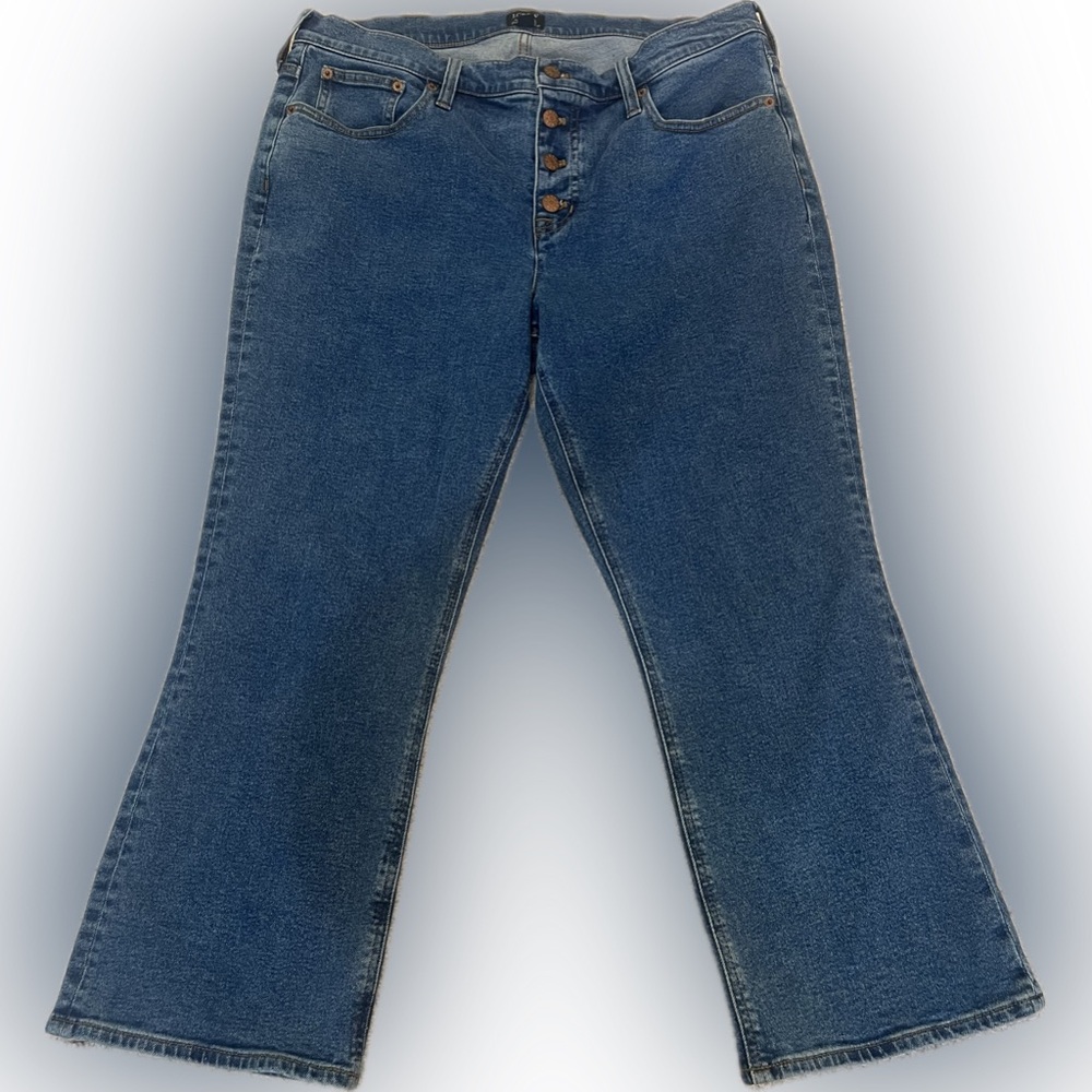 J Crew Classic Blue Mid Rise Flare Crop Women's Jeans Button Fly Size 32